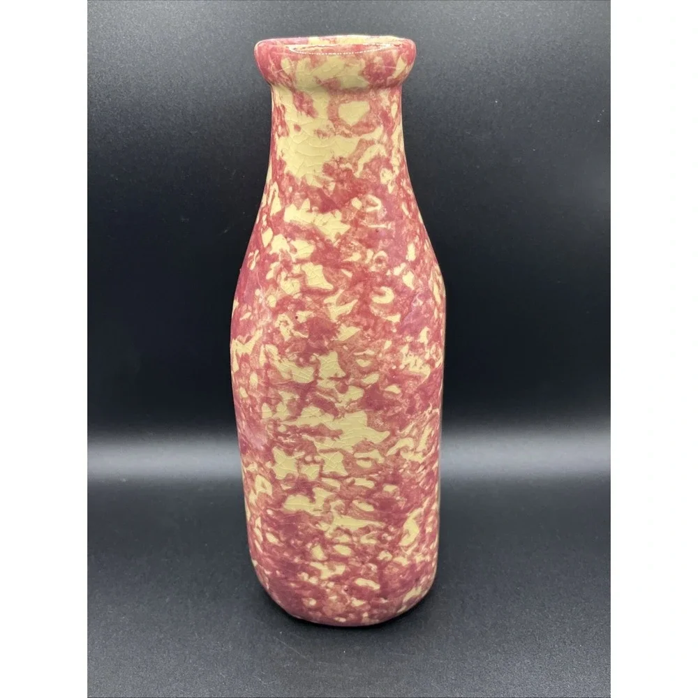 Vtg. Alpine Pottery-Roseville-Apple Design‎ Sponge Paint Milk Bottle Cottagecore